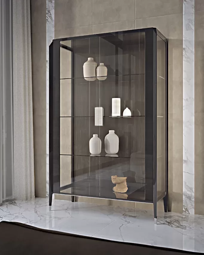 Icon Glass Cabinet, 2 Doors, with LED Lights, Icon walnut furniture by Francesco Pasi