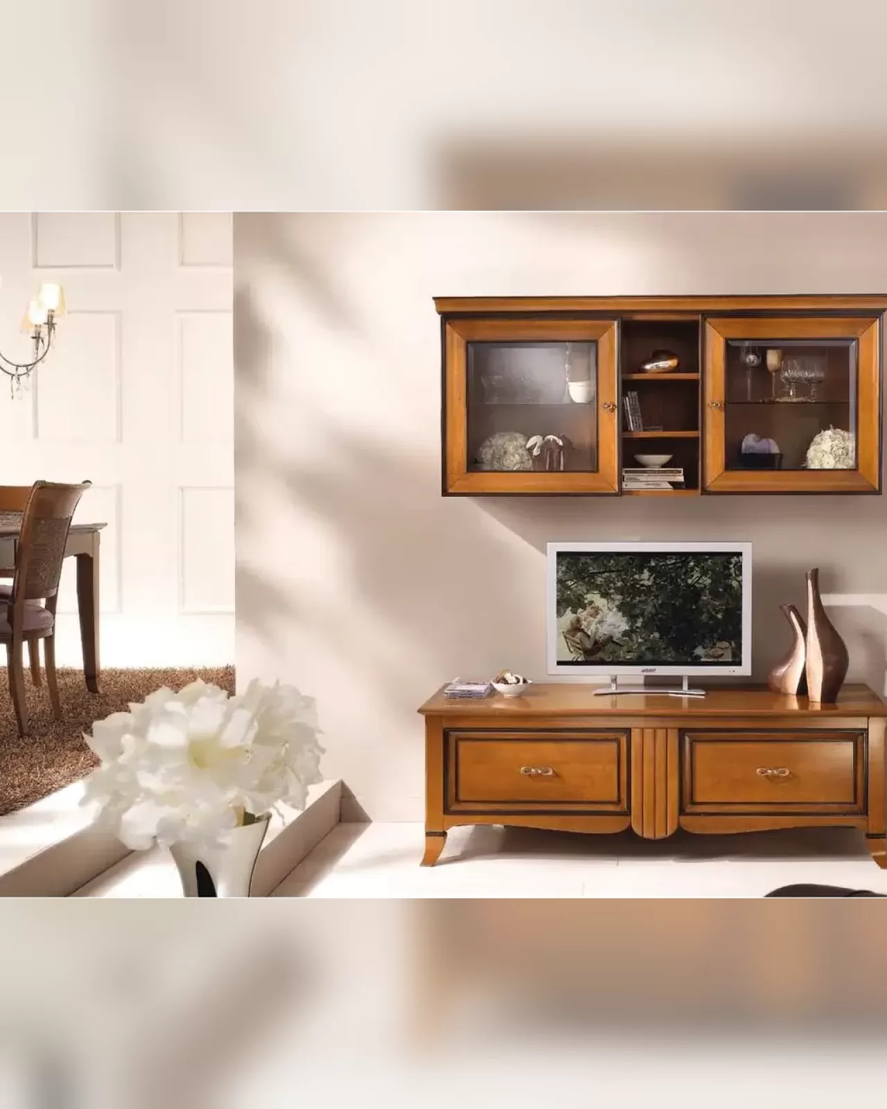 New Deco TV Stand with Shelf by Francesco Pasi, New Deco bedroom in solid cherry