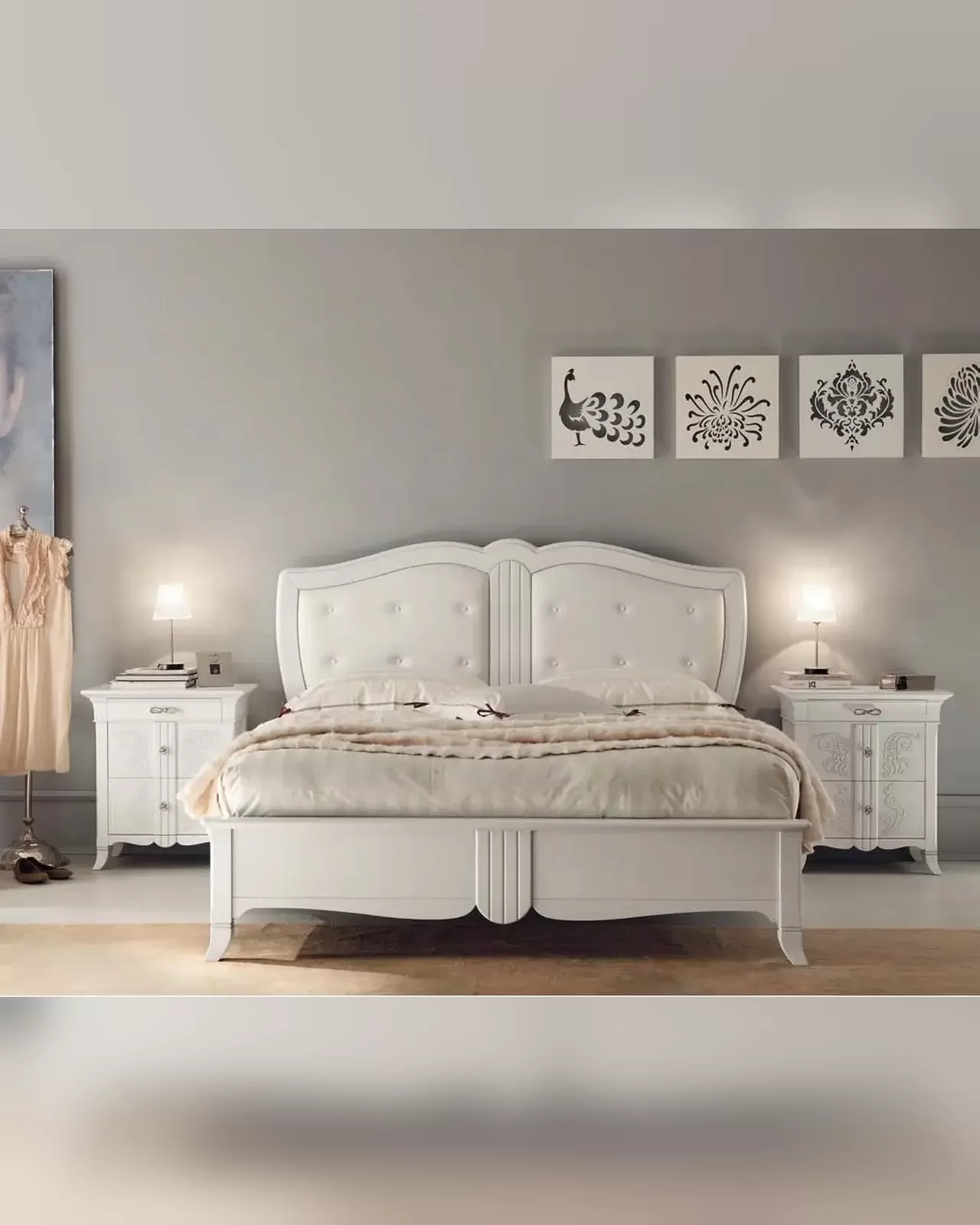 New Deco Bed with Buttoned Leather Headboard by Francesco Pasi, New Deco bed with leather headboard