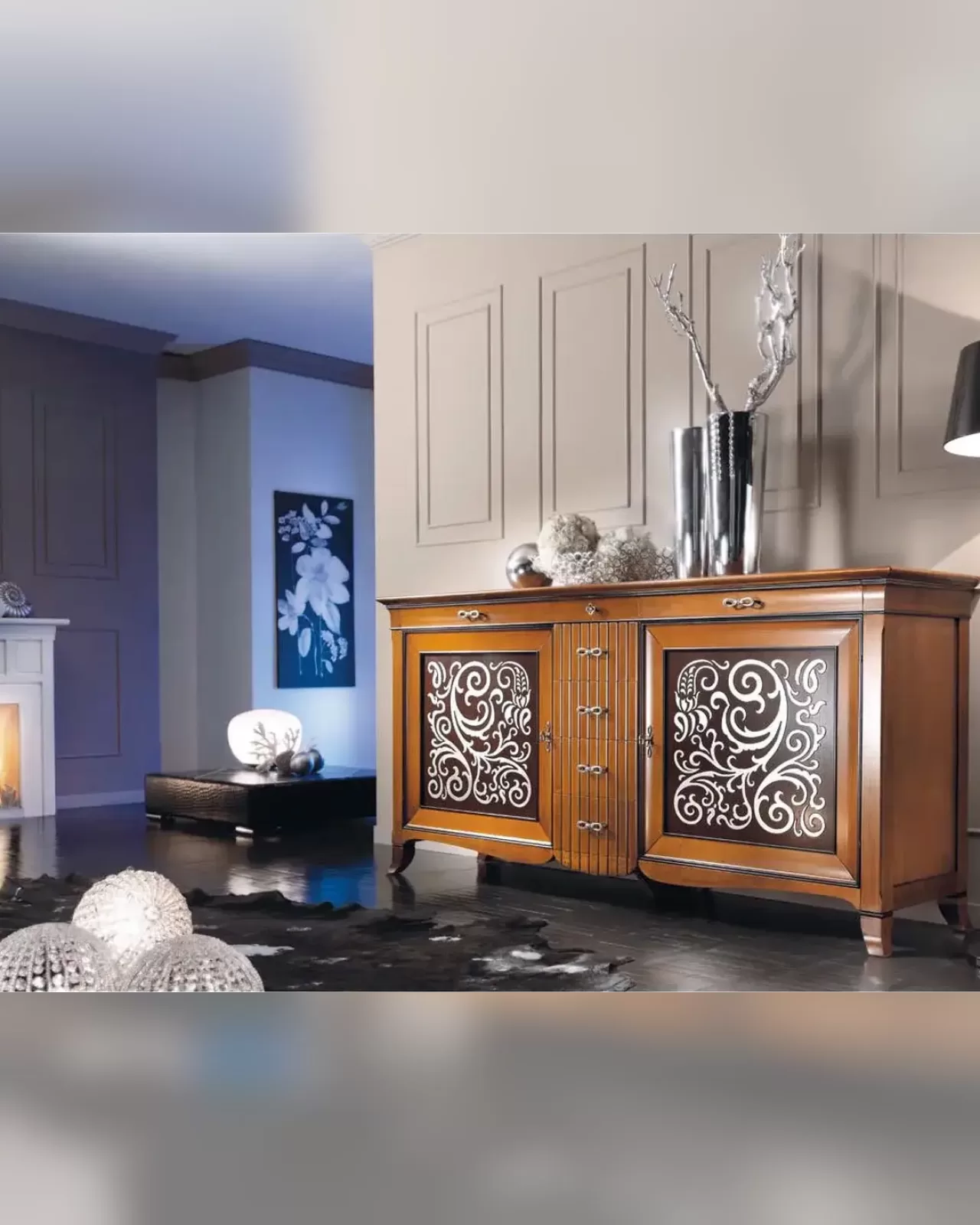 New Deco Sideboard with Silver Leaf Panels, New Deco sideboard by Francesco Pasi