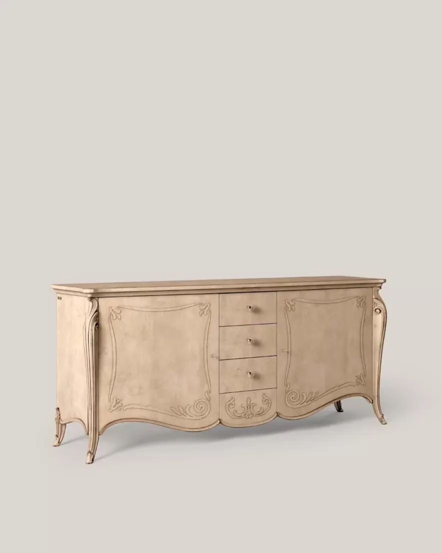 Opera Shaped Sideboard, Carved "B" Decoration, 2 Doors 3 Drawers by Francesco Pasi, classic dining room