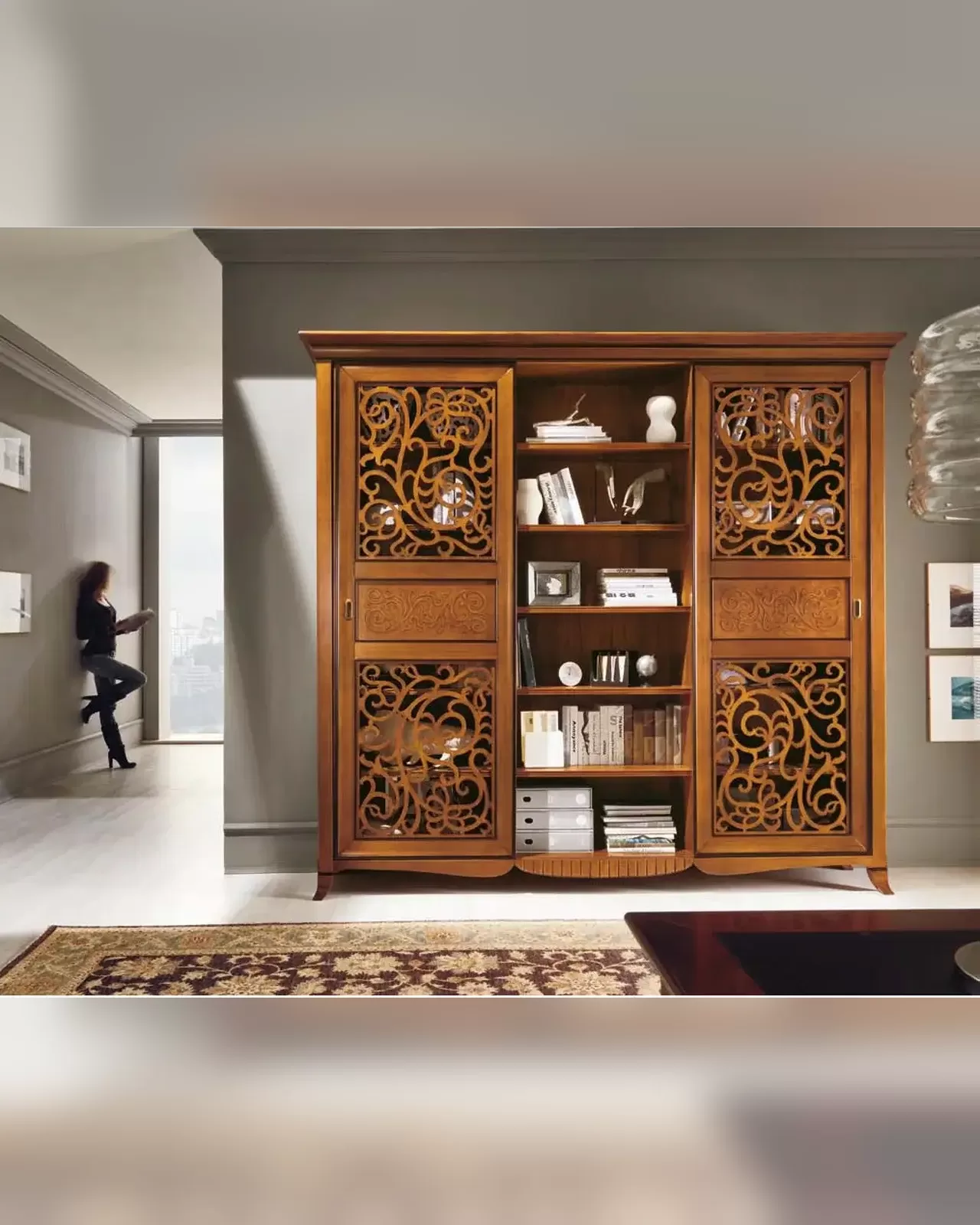 New Deco Bookcase, Sliding Fretwork Doors by Francesco Pasi, Italian bookcase for a home library