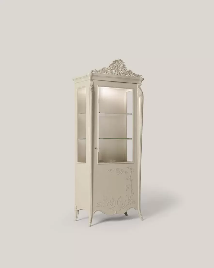 Opera Shaped Silver Cabinet, Flat Doors, 1 Door by Francesco Pasi, carved classic dining furniture from Opera