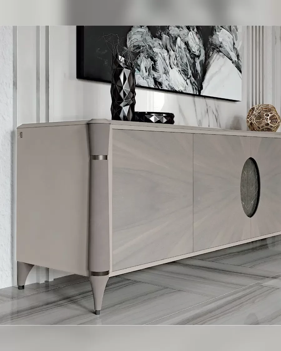 Credenza Ellipse con ovale in marmo di Francesco Pasi, mobili italiani per la sala da pranzo
