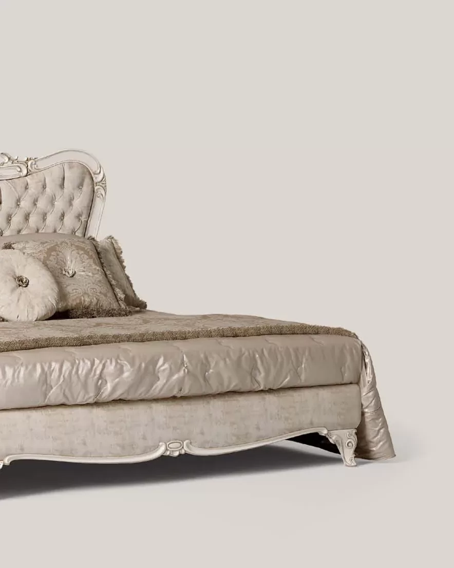 Opera Carved Bed with Capitonne Headboard, 180x200 cm by Francesco Pasi, luxury Italian bed for the master bedroom