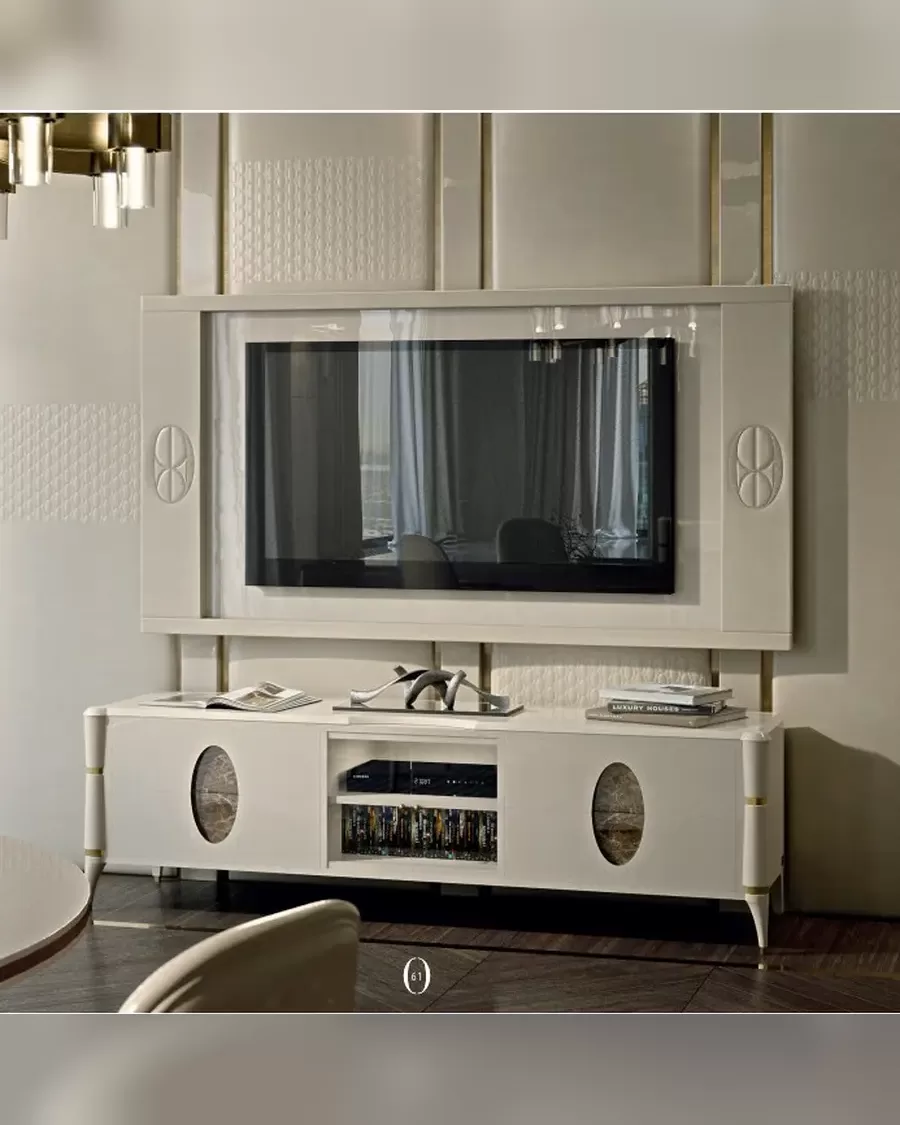 Ellipse TV Base with Marble Ovals by Francesco Pasi, modern glass cabinet for a dining room
