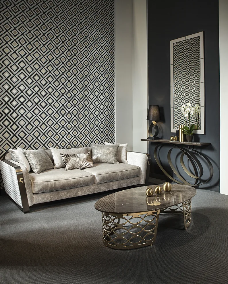 Divano Voyage di Cantori con fascia in bronzo, divano italiano di lusso