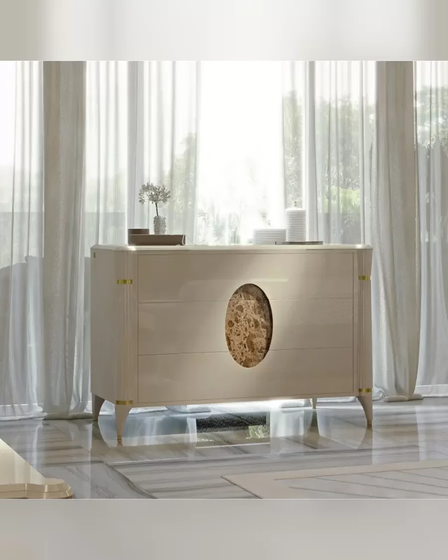Ellipse Chest of Drawers by Francesco Pasi, Italian dresser below a bedroom mirror