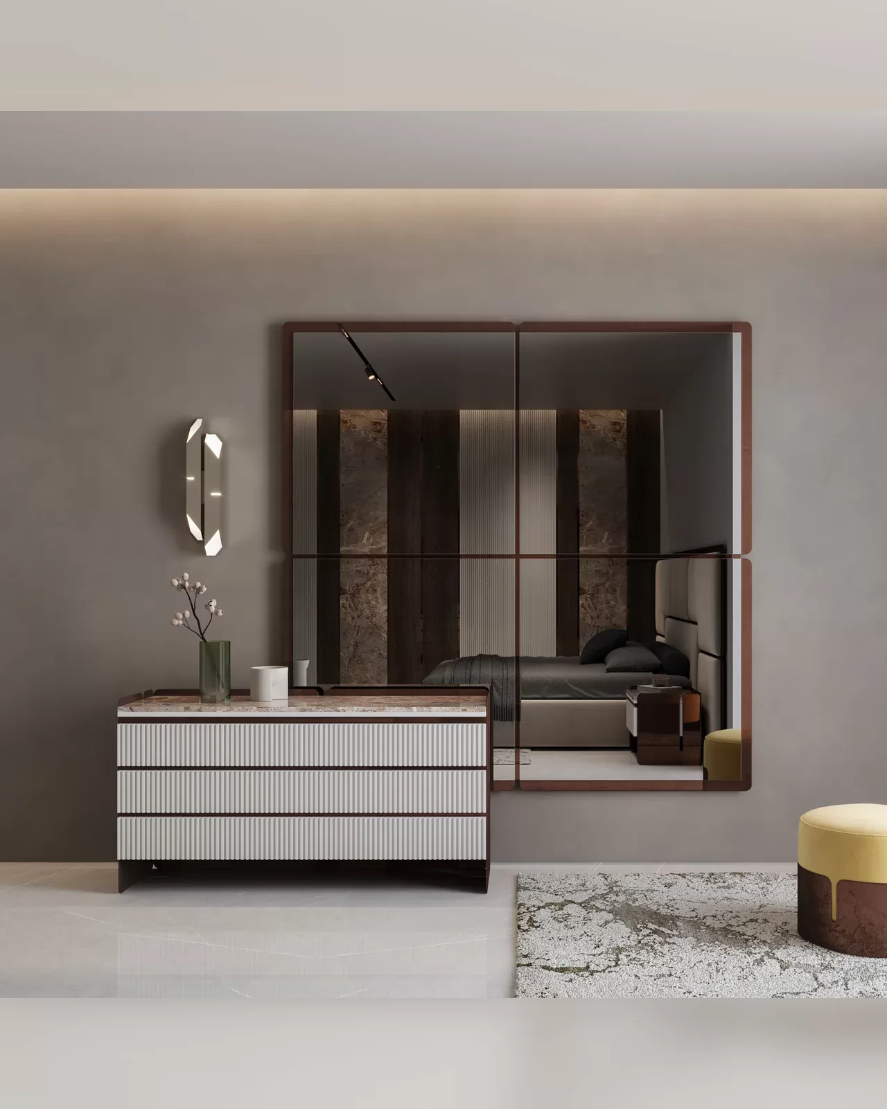 Comò Morganite di Epoque con fianchi in acciaio o legno, contenitore di lusso italiano per la camera da letto