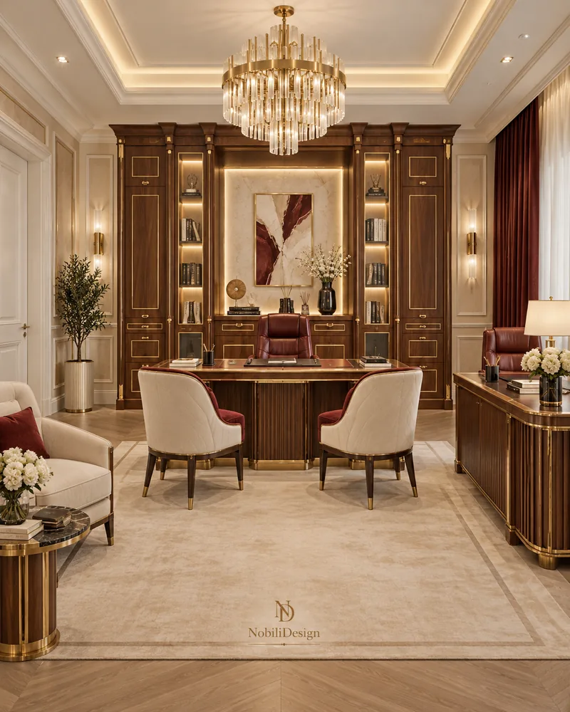 Ivory panelled kitchen with fluted glass cabinets under a skylight, luxury interiors with classic joinery