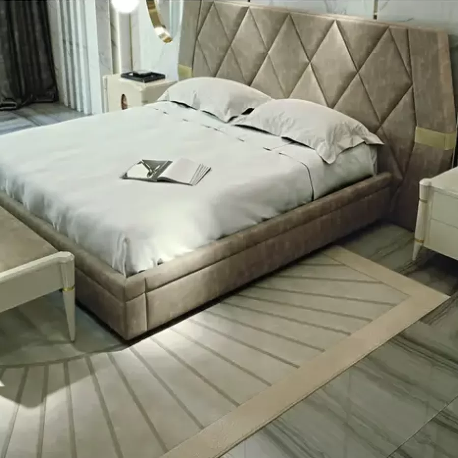 Ellipse Bed with Quilted Headboard by Francesco Pasi, Italian Bedroom Furniture
