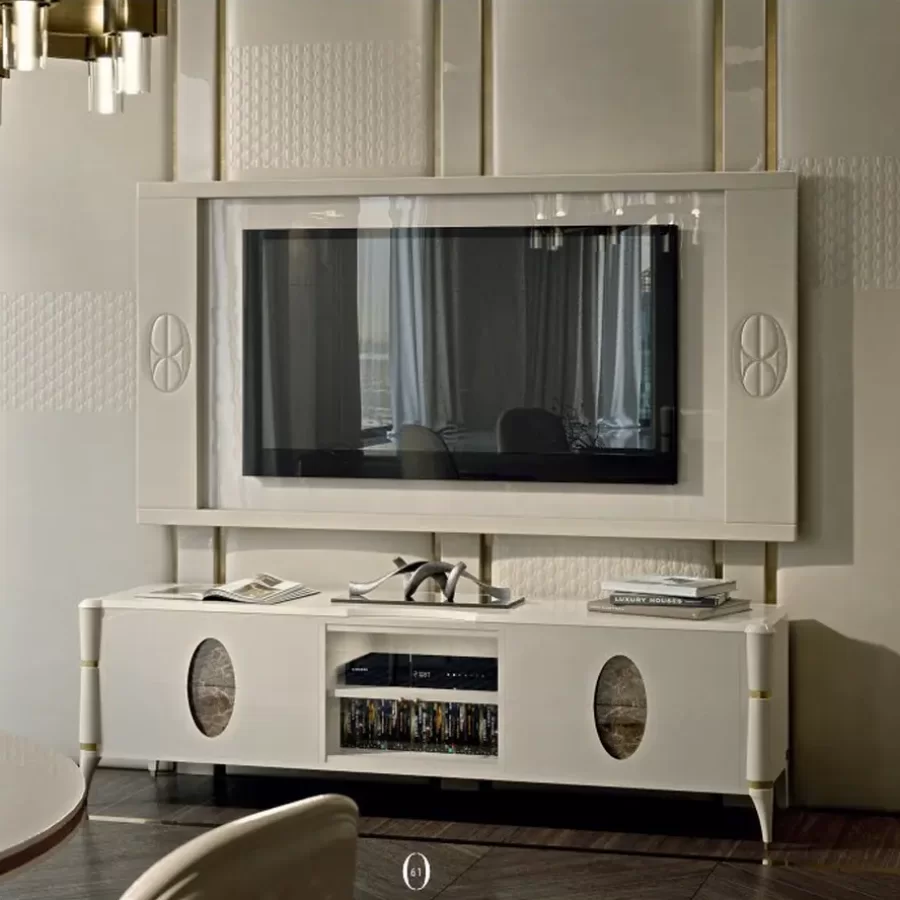 Ellipse TV Base with Marble Ovals by Francesco Pasi, Living Room Furniture