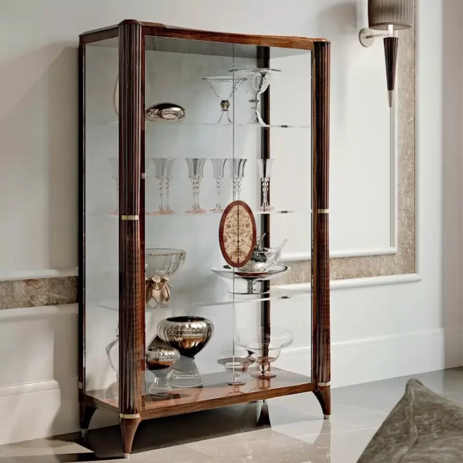 Ellipse Italian glass display cabinet, high-end furniture store in Grimsby