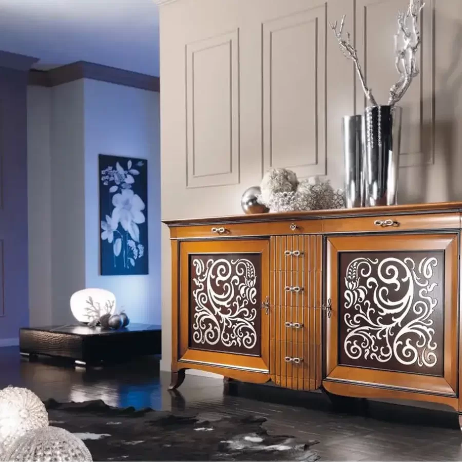 New Deco buffet à panneaux en feuille d’argent — Francesco Pasi