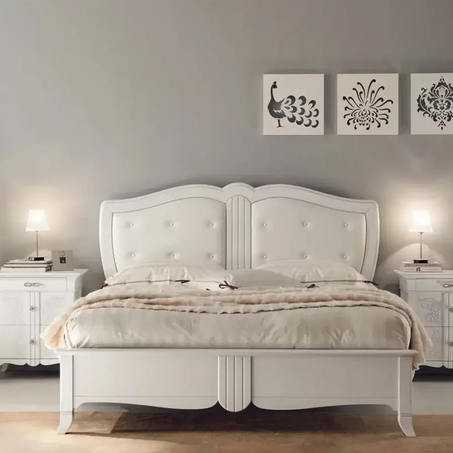 New Deco bed with tufted leather headboard, bedroom furniture store in Grimsby