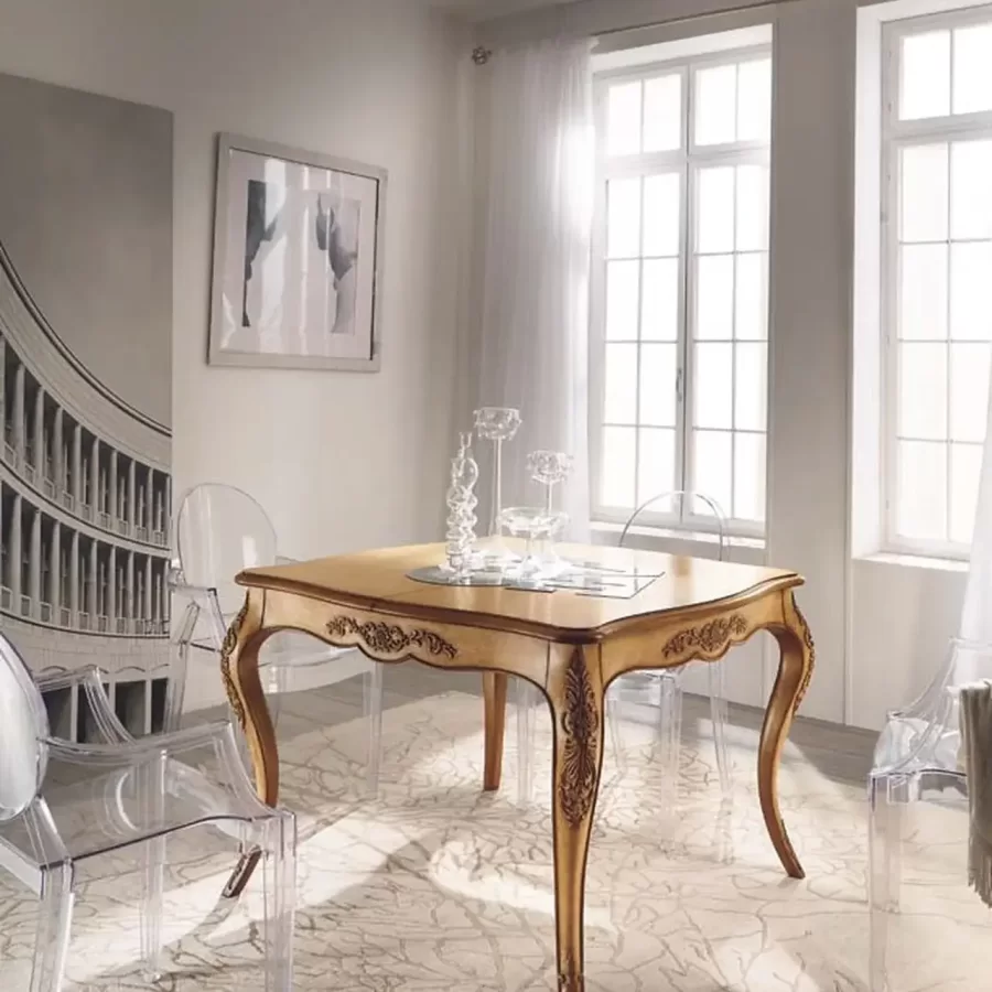 New Deco table carrée sculptée à la main et extensible — Francesco Pasi