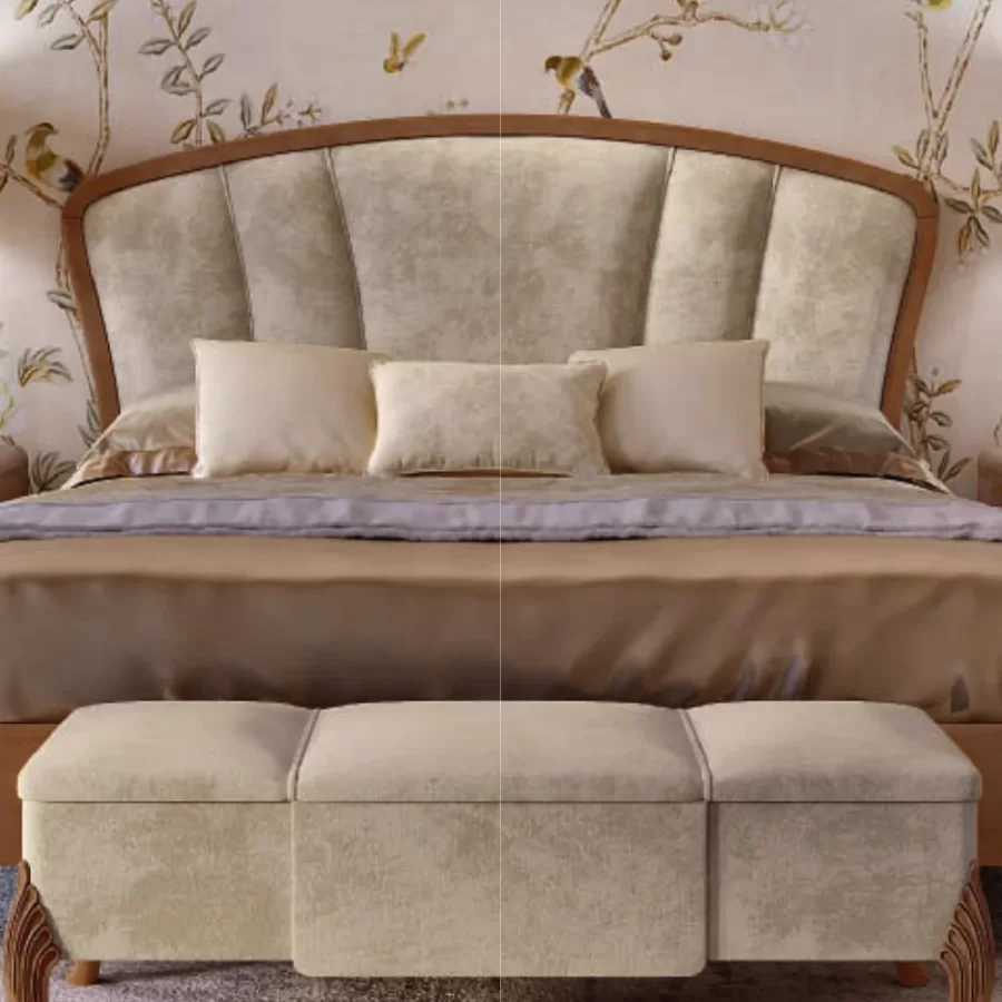Banquette Ocean, pieds sculptés à la main de Francesco Pasi — mise en situation