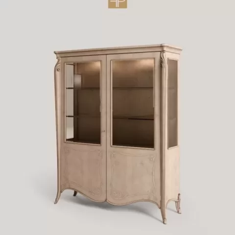 Opera Shaped Silver Cabinet, Carved "B" Decoration, 2 Doors