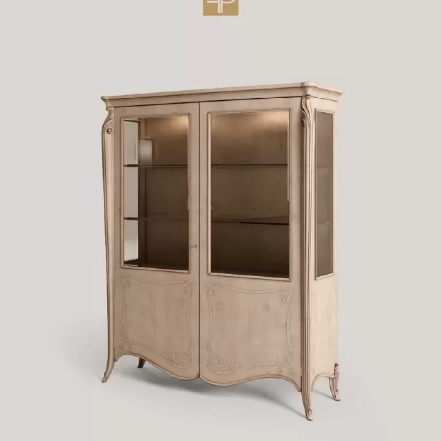 Opera Shaped Silver Cabinet, Carved "B" Decoration, 2 Doors by Francesco Pasi, Living Room Furniture