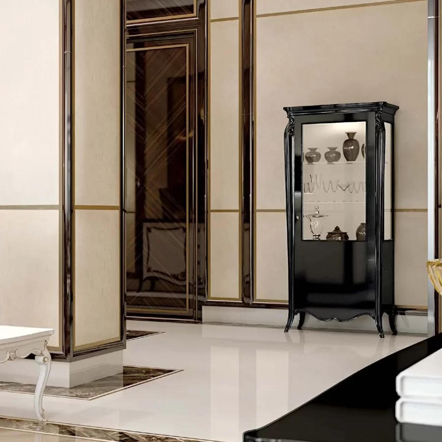 Opera Shaped Silver Cabinet, Flat Doors, 1 Door by Francesco Pasi, Living Room Furniture