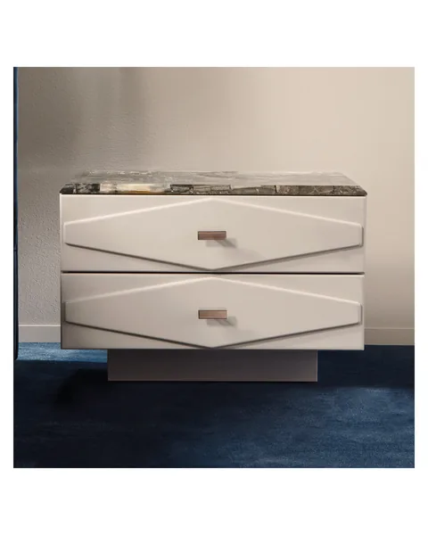 Cinabro Nightstand by Epoque, in a bedroom setting, photo 1 of 2, Nobili Design catalog