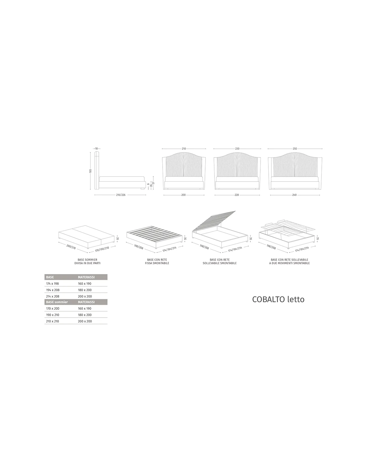 Cobalto Bed by Epoque, technical drawing with dimensions, photo 3 of 3