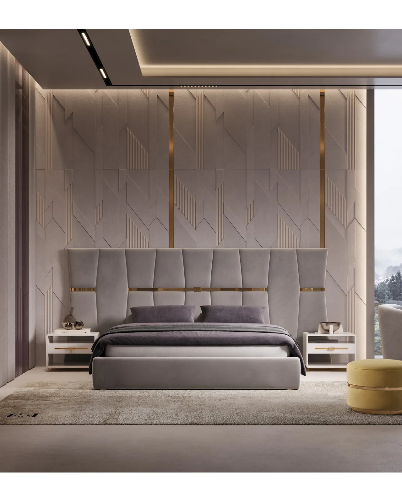 Epidote Nightstand by Epoque, in a bedroom setting, photo 1 of 2, Nobili Design catalog