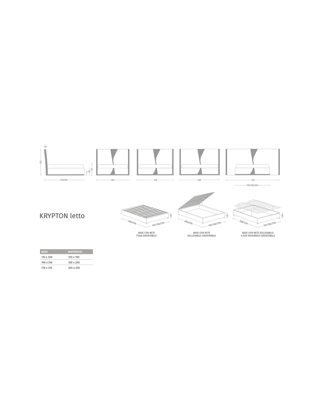 Krypton Bed by Epoque, technical drawing with dimensions, photo 5 of 5