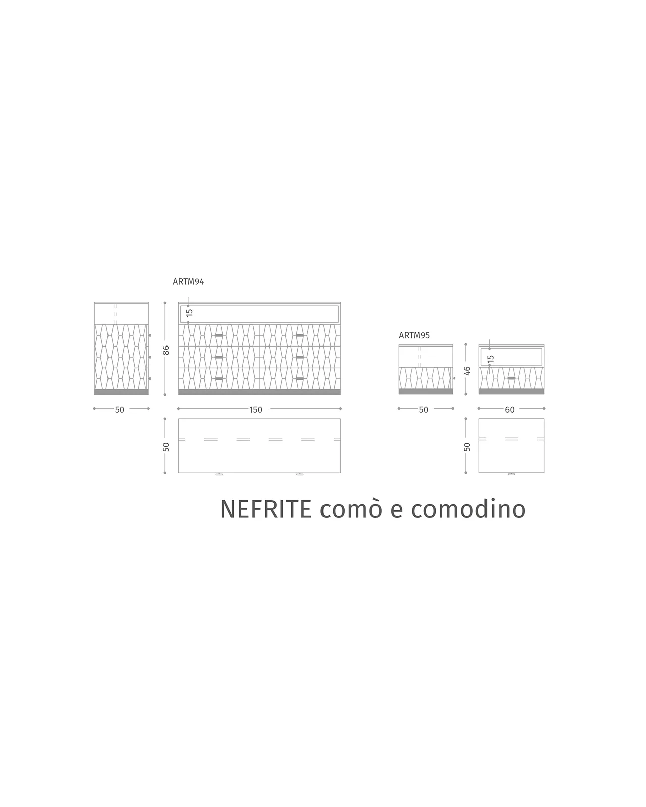 Nefrite Dresser by Epoque, technical drawing with dimensions, photo 3 of 3