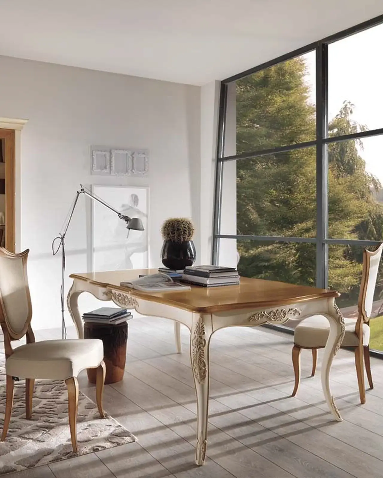 New Deco Hand-Carved Extending Table, Rectangular – Francesco Pasi New Decò, in a dining room setting