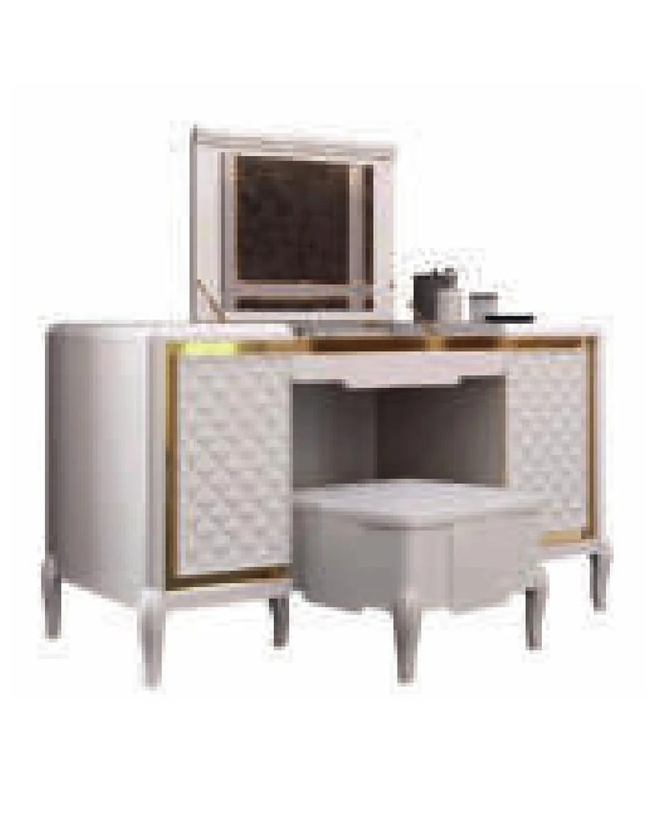 Ocean Vanity Table, Hand-quilted rhombus-pattern facade, product photo