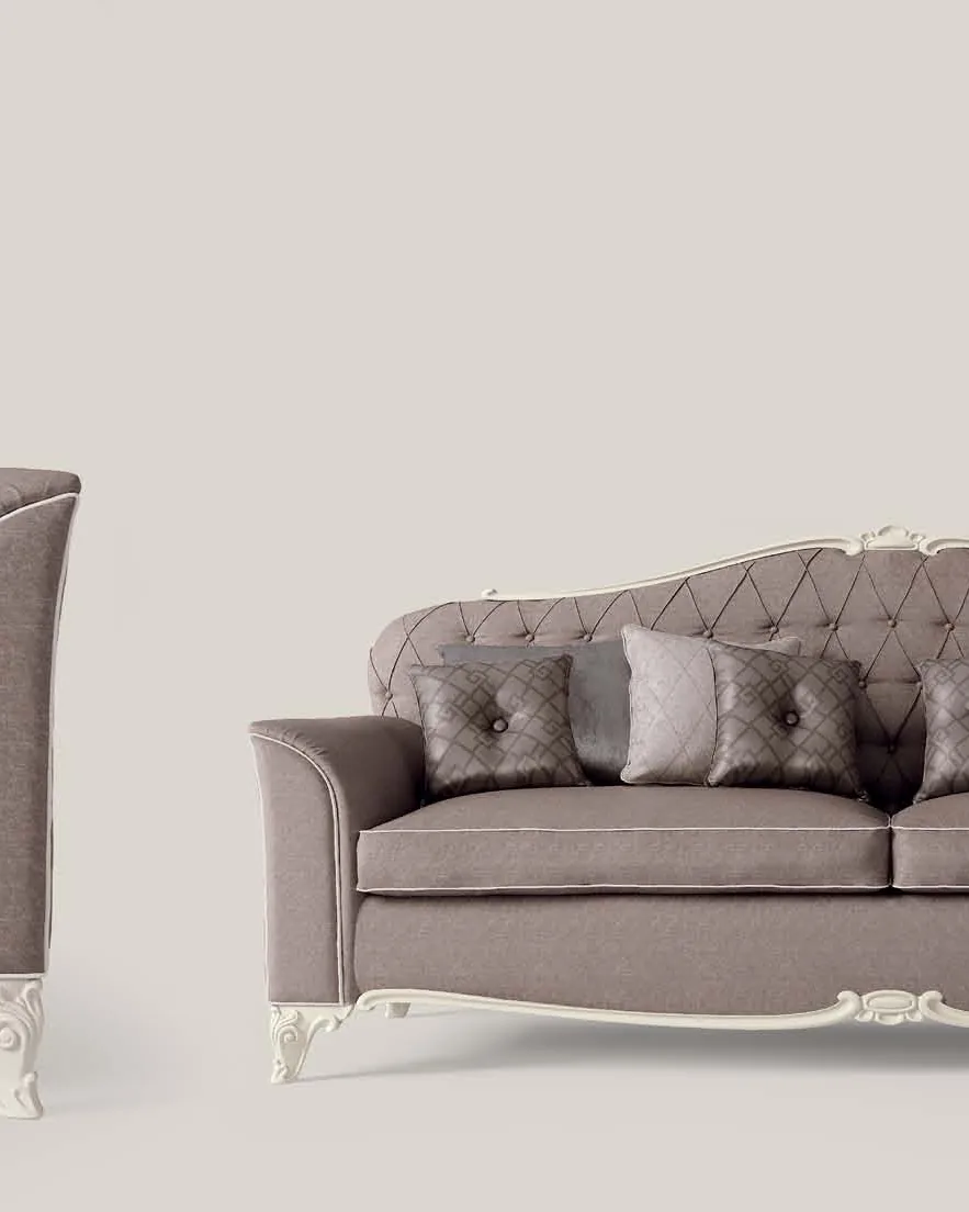 Opera 3-Seater Sofa, Living Room Furniture, in Cherry veneer on blockboard, Veneto classical Italian style, by Francesco Pasi