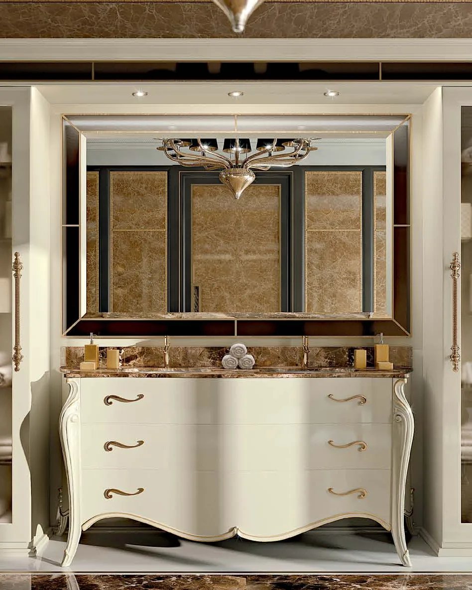 Opera Double Bathroom Cabinet, Living Room Furniture, in Cherry veneer on blockboard, Veneto classical Italian style, by Francesco Pasi