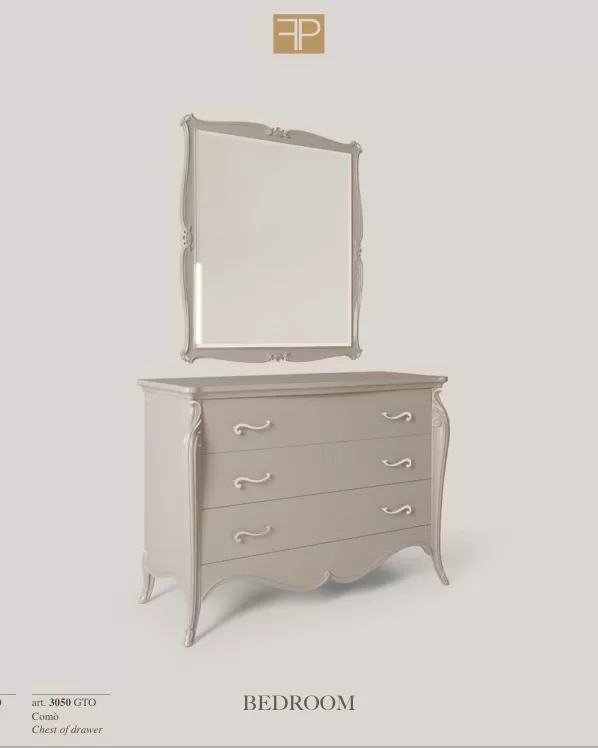 Opera Shaped Chest of Drawers, 3 Drawers, Bedroom Furniture, in Cherry veneer on blockboard, Veneto classical Italian style, by Francesco Pasi