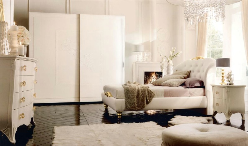Mobilier de chambre blanc classique Chloé - Lits rembourrés de luxe