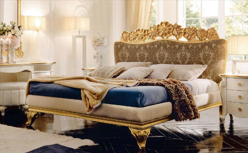 Camas tapizadas italianas de lujo - Muebles de dormitorio clásicos Amelie Gold