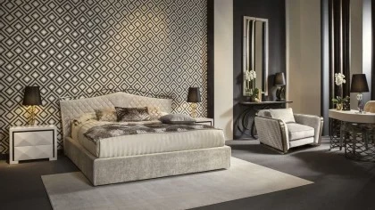 Upholstered bed modern bedroom Valentino. Dim 197 x 224 x 117-31h. Price  9.100 euros