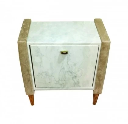 Modern Upholstered Suede Fabric with Carrara Marble Bedside Table Tuscany-€3.095