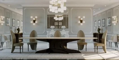 High End Tree Ebony Veneer Glass Topped Dining Table - Lotus-€12.239