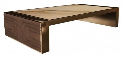 Italian Designer Quilted Suede Fabric Marble Top Coffee Table - Collier-7.000 euros