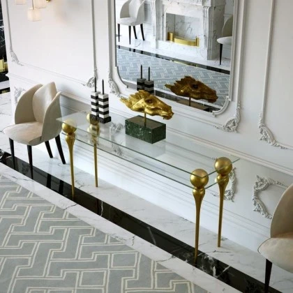 Luxury Glossy Gold Console Table - Lotus-€3.395