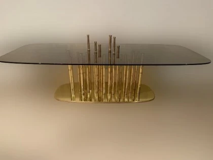 Luxury Gold Plated Bamboo Glass Coffee Table - Lotus-€8.929