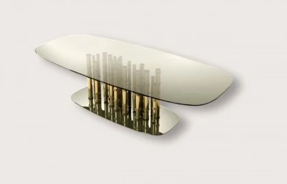 Luxury Gold Plated Bamboo Glass Dining Table - Lotus-€10.012