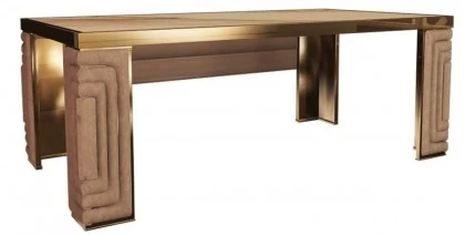 Luxury Suede Fabric Rectangular Marble Top Dining Table - Collier- € 7.820