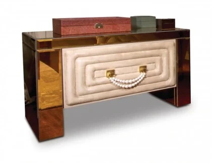 High End Italian Mirrored Suede Bedside Table Collier 01
