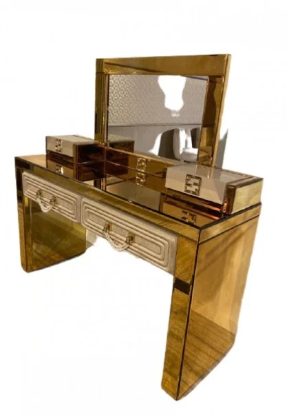 Luxury Gold Mirrored Dressing Table With Drawers - Collier 01