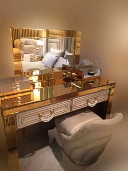 Luxury Gold Mirrored Dressing Table With Drawers - Collier 02