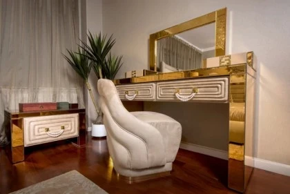 Luxury Gold Mirrored Dressing Table With Drawers - Collier 04