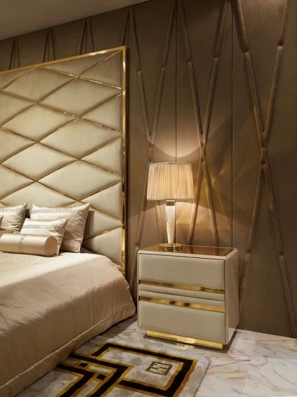 High End Modern Taupe Soft Velvet Bed - Gattopardo 03