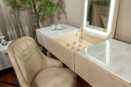 Exclusive Suede and Marble Top Dressing Table - Tuscany 01
